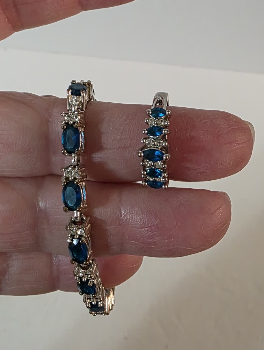 Faux Blue Saphire Clear Crystal Tennis Bracelet Ring Combo